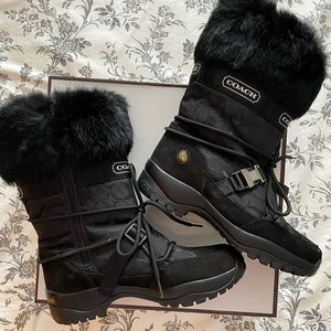 Coach Sahara Black Winter Boots Fur Trim Size 8